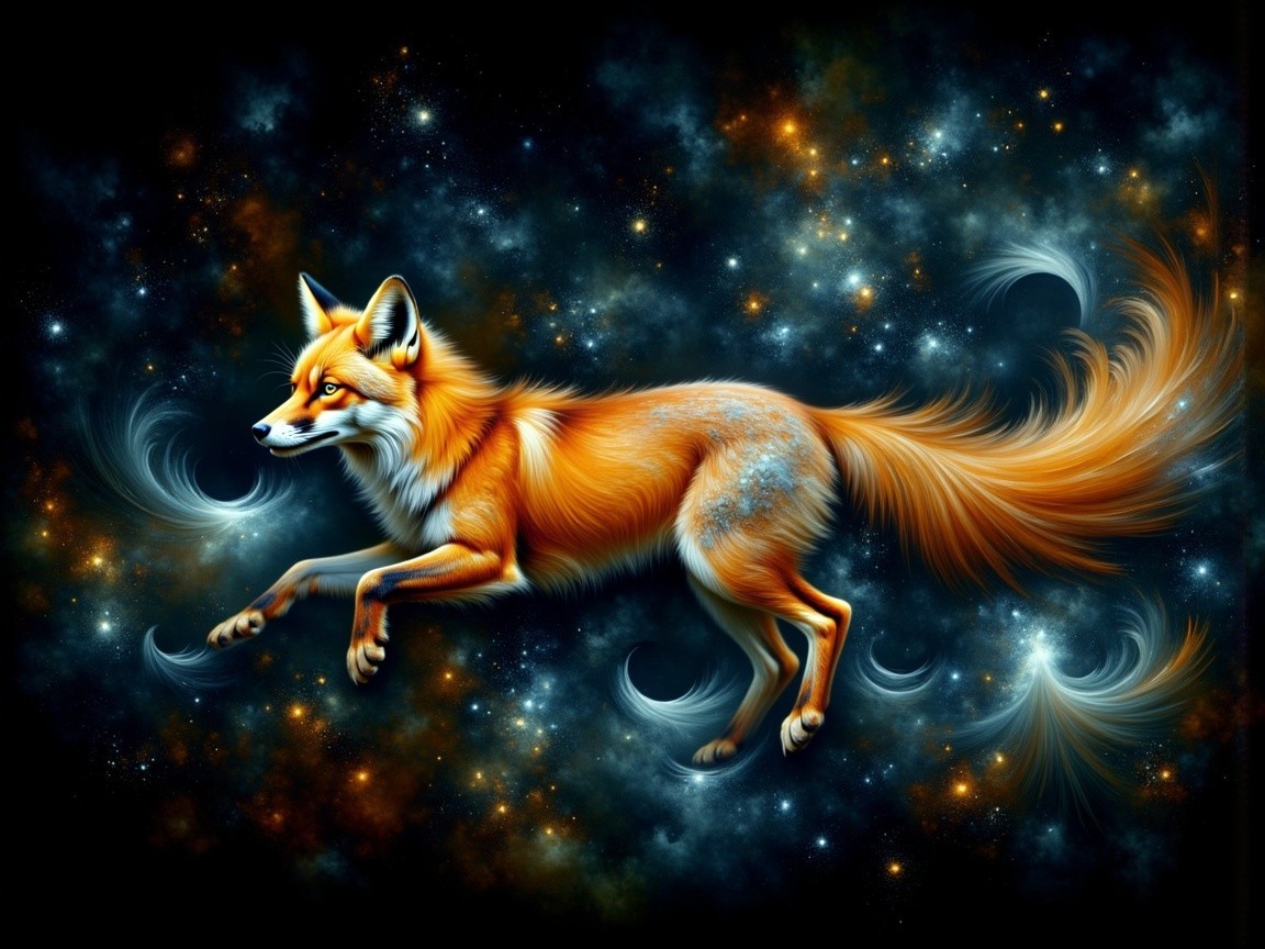 Vibrant Orange Fox in a Cosmic Fantasy Landscape