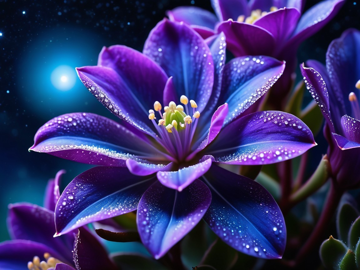 Close-up of a purple flower with water droplets