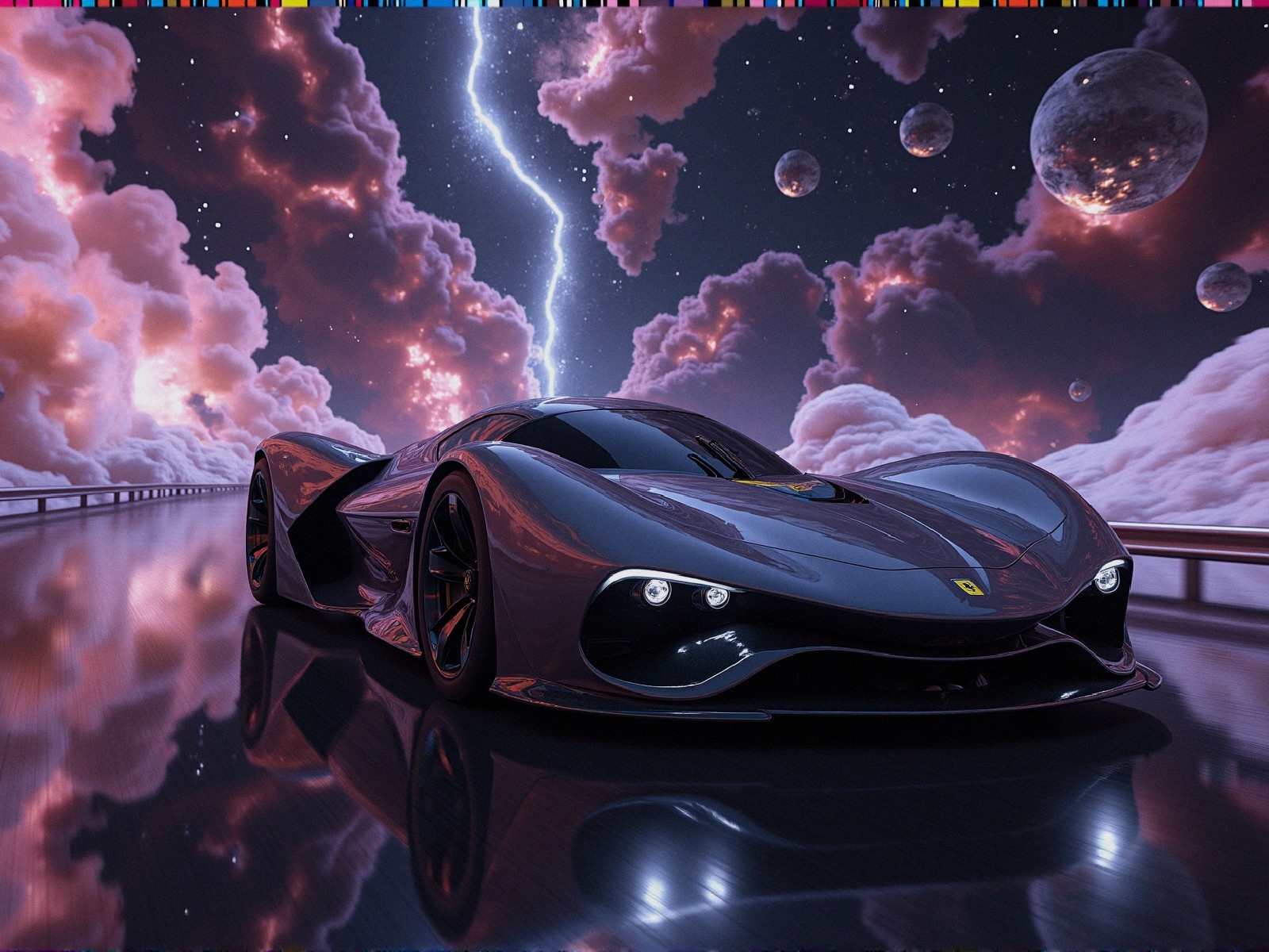 Futuristic Sports Car in Cosmic Landscape Scene