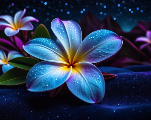 Vibrant Flower Blooms Against Starry Night Sky