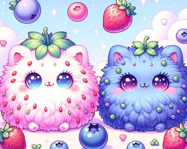 Fluffy Cat-Like Creatures in a Colorful Pastel Scene