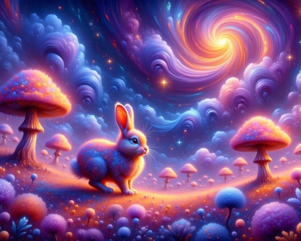 Fluffy Rabbit in a Colorful Dreamy Landscape