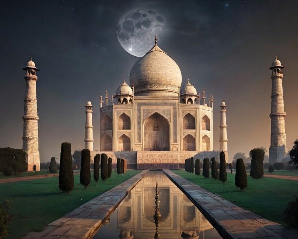 Taj Mahal at Night Under a Starry Sky