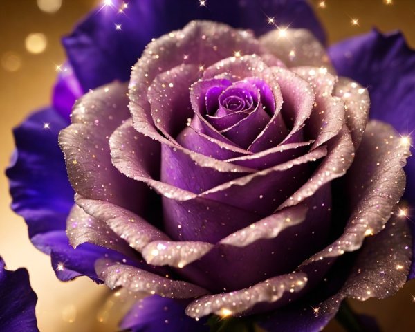 Purple Rose with Sparkles on Golden Background