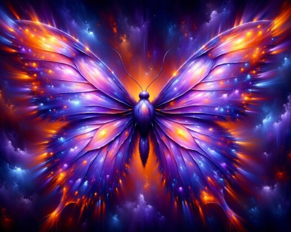 Vibrant Butterfly Against Cosmic Background with Patterns