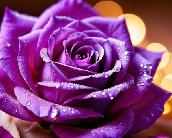 Close-up of a vibrant purple rose with water droplets