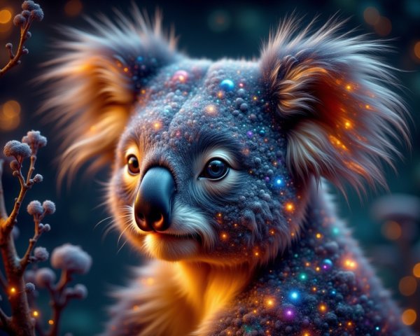Whimsical Koala in Stardust and Cosmic Galaxies