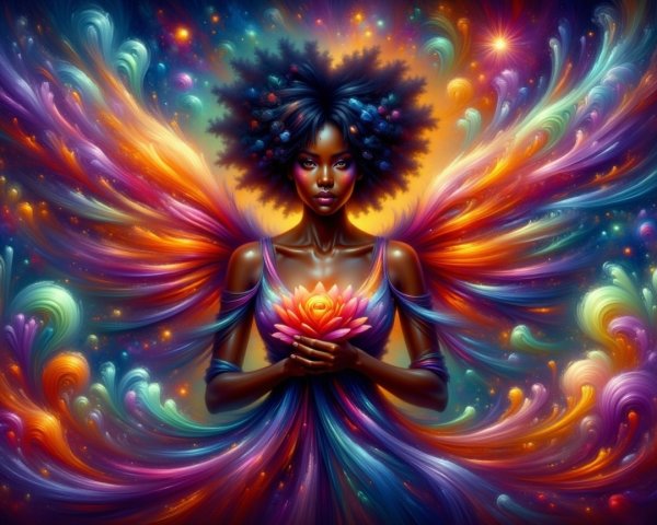 Digital Artwork of Woman with Afro and Lotus Flower