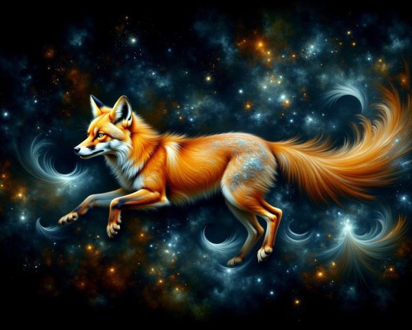 Vibrant Orange Fox in a Cosmic Fantasy Landscape