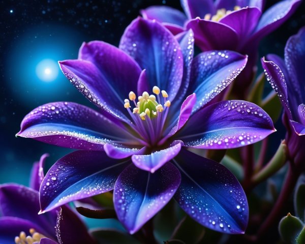 Close-up of a purple flower with water droplets