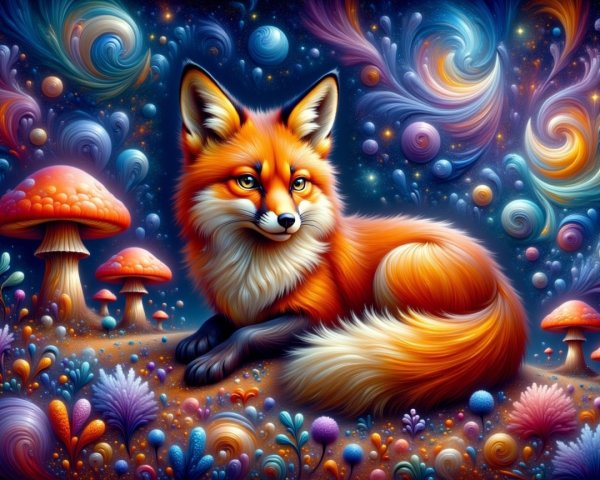 Vibrant Fox in a Colorful Fantastical Landscape