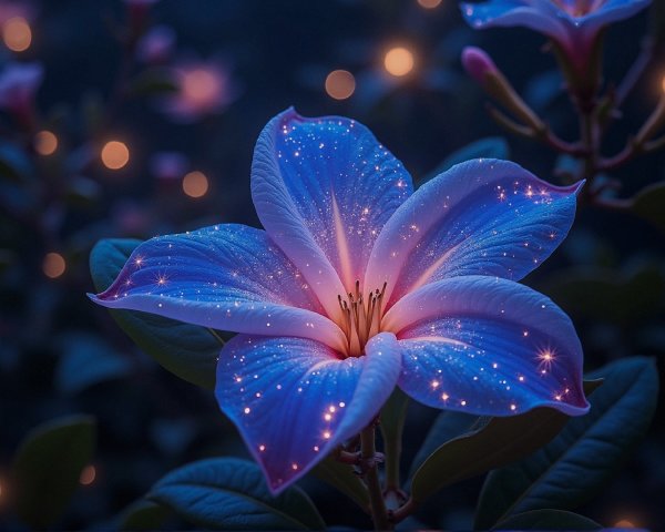 Close-up of a radiant flower with pink and blue petals