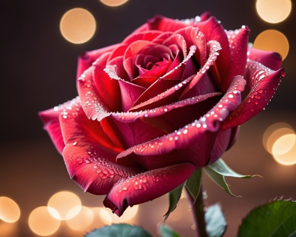 Detailed Description of a Red Rose with Water Droplets