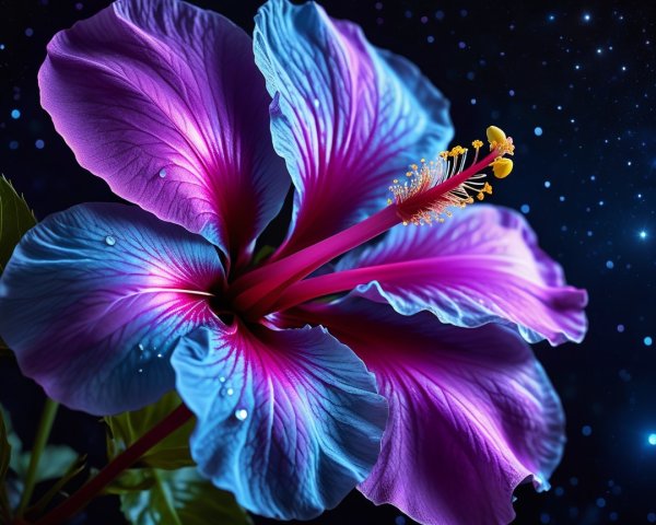 Vibrant Hibiscus Flower Against Starry Night Sky