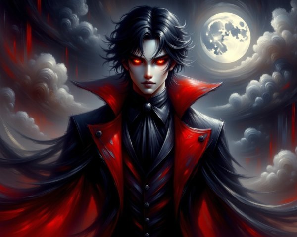 Dark Portrait with Red Eyes and Black Coat