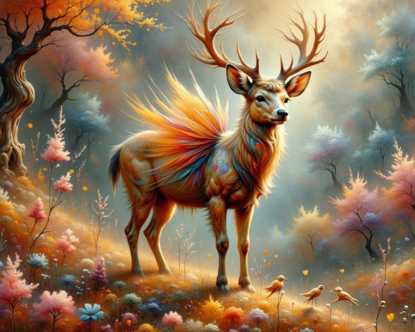 Majestic stag in an enchanted forest setting