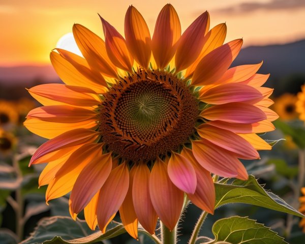 Sunflower Field at Sunset with Vibrant Colors