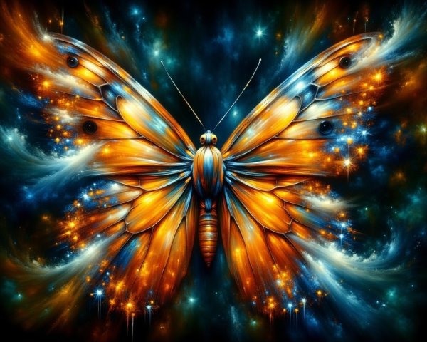 Vividly Colored Butterfly Against Cosmic Background