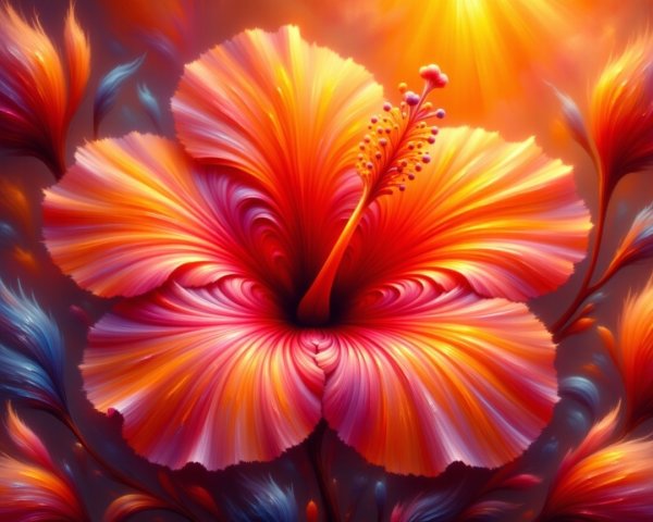 Vibrant Hibiscus Flower with Swirling Petals and Colors