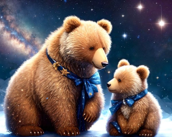 Cosmic Scene of Two Bears Under Starry Sky