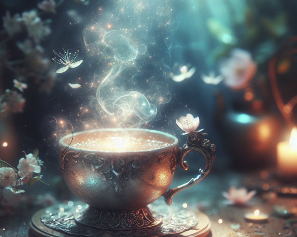 Ornate silver cup with glowing lights and flowers