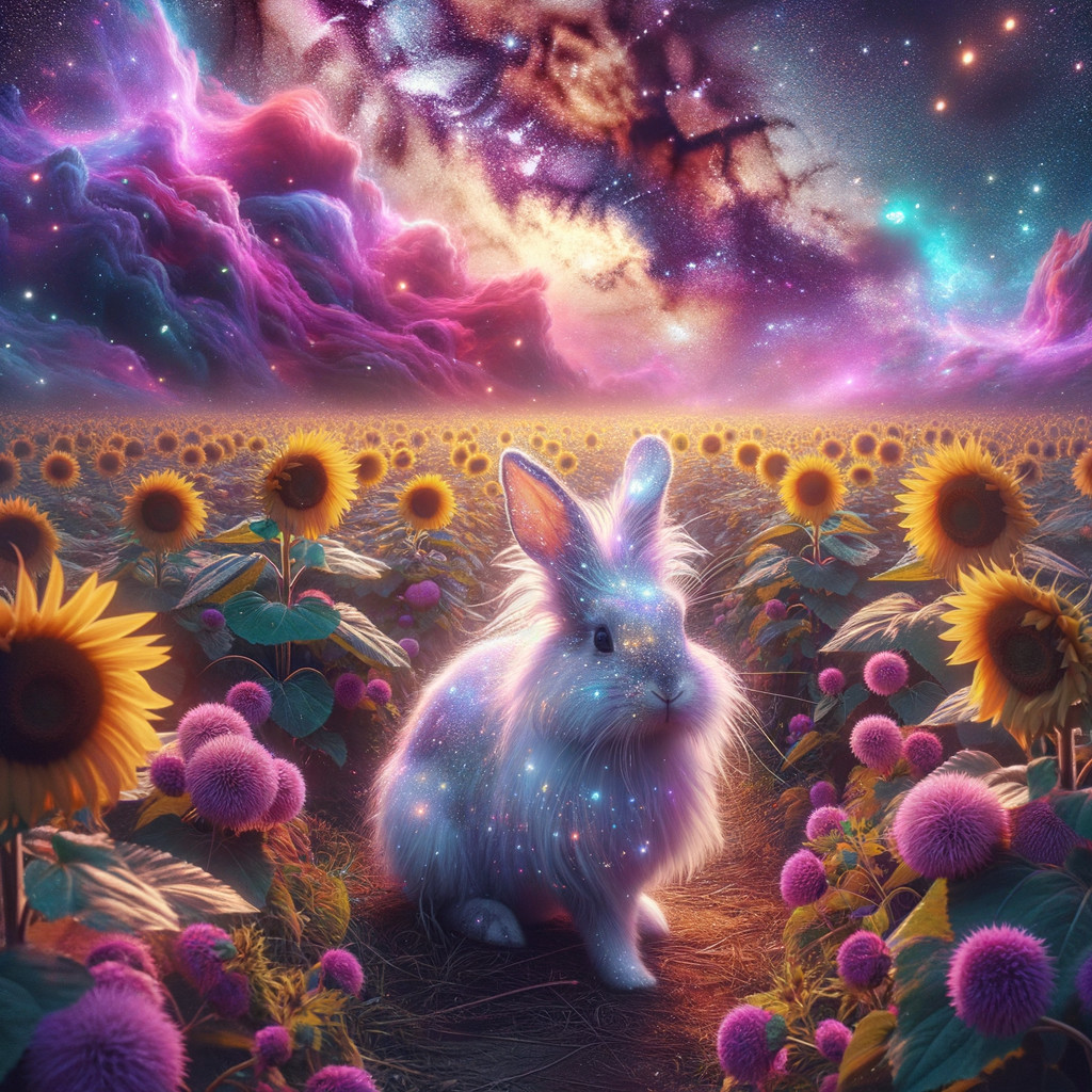 Whimsical Rabbit in Cosmic Sunflower Field