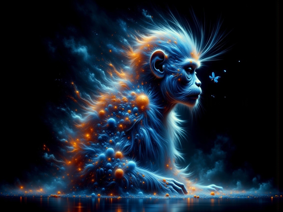 Whimsical Ethereal Monkey with Cosmic Elements