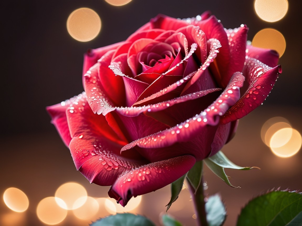 Detailed Description of a Red Rose with Water Droplets