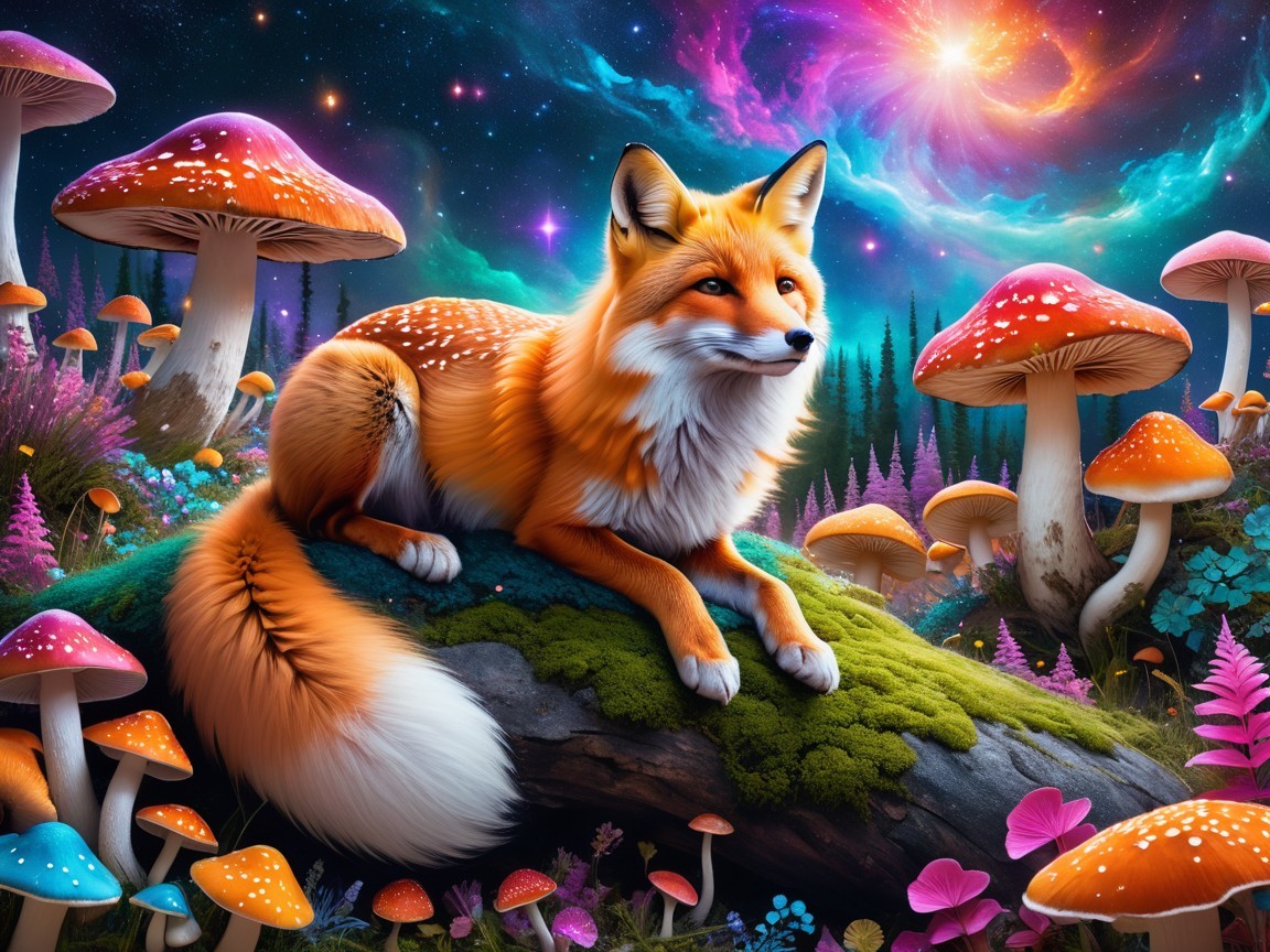 Majestic Orange Fox in a Cosmic Fantasy Landscape