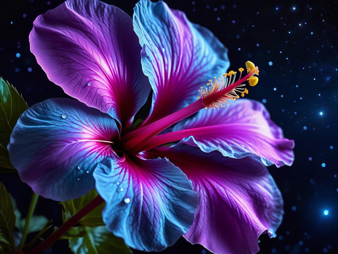 Vibrant Hibiscus Flower Against Starry Night Sky