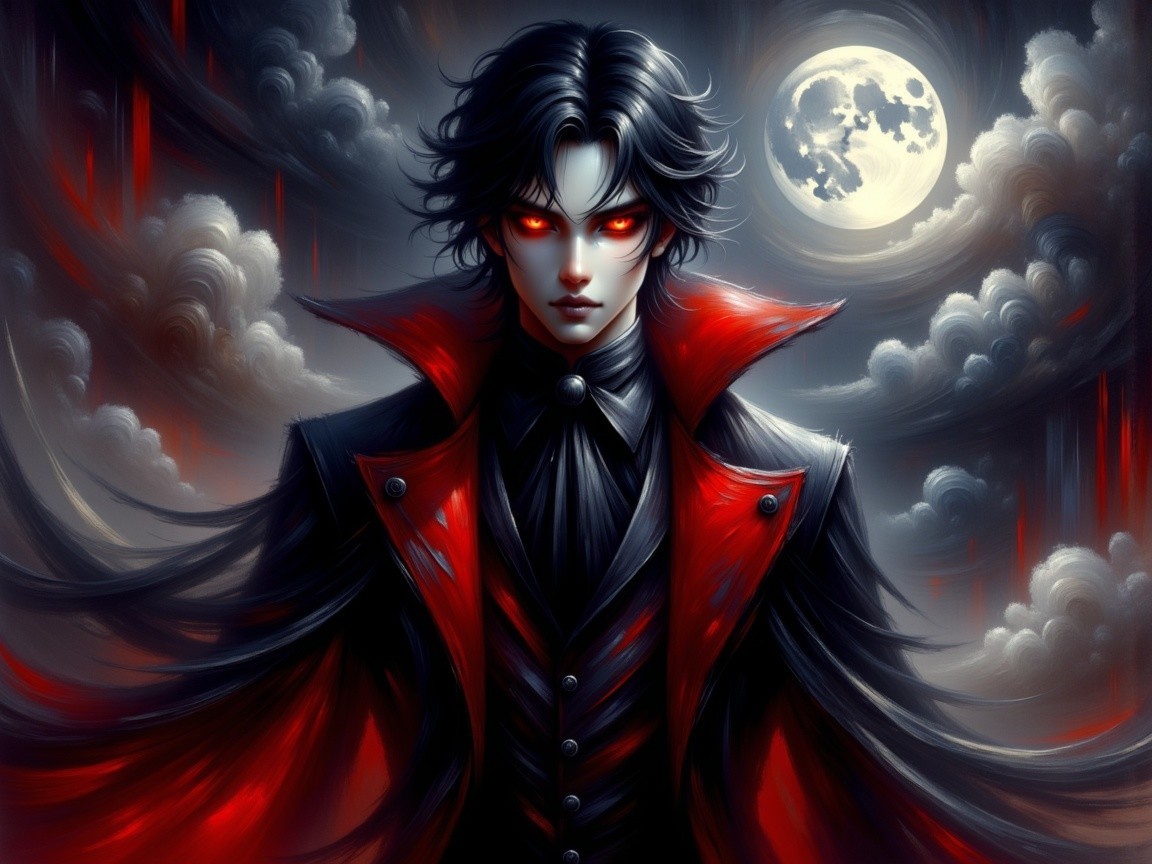 Dark Portrait with Red Eyes and Black Coat