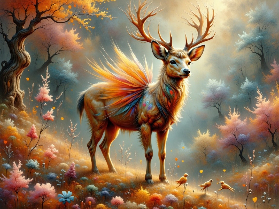 Majestic stag in an enchanted forest setting