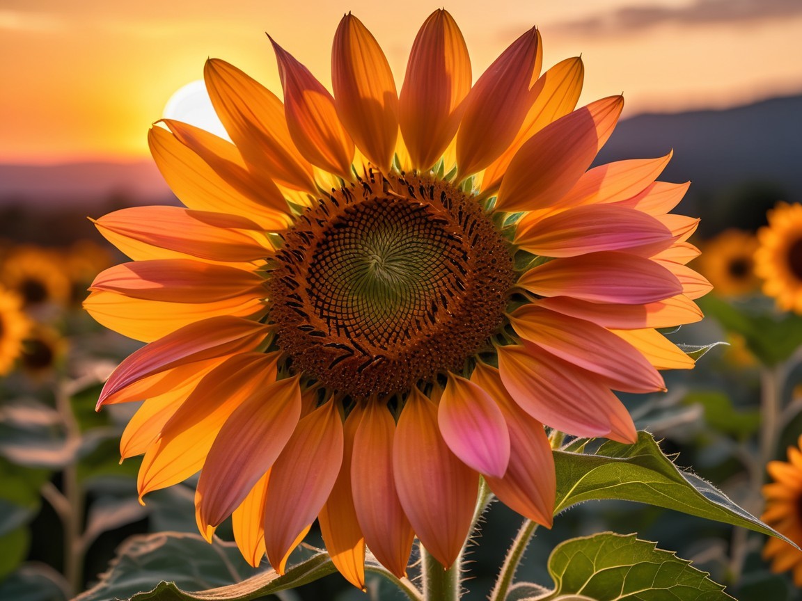 Sunflower Field at Sunset with Vibrant Colors