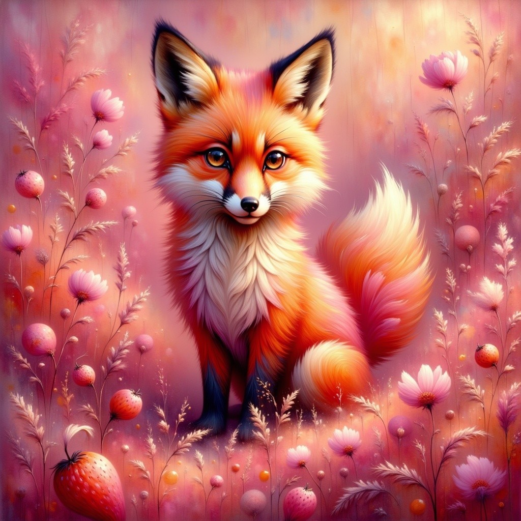 Charming Cartoon Fox in a Whimsical Garden Scene