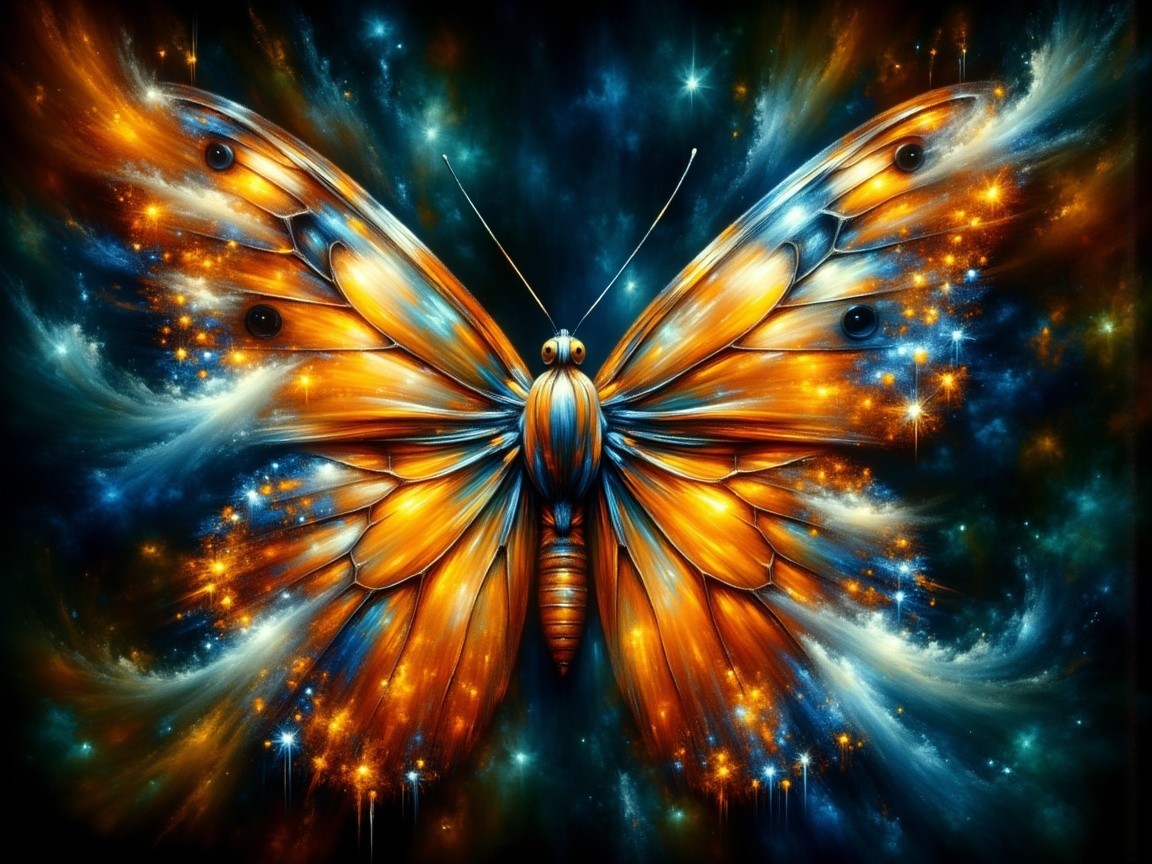 Vividly Colored Butterfly Against Cosmic Background
