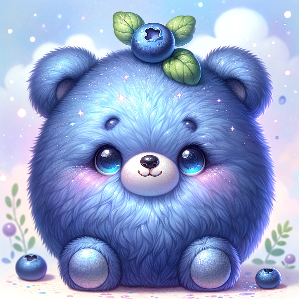 Fluffy Blue Bear Surrounded by Blueberries and Pastels