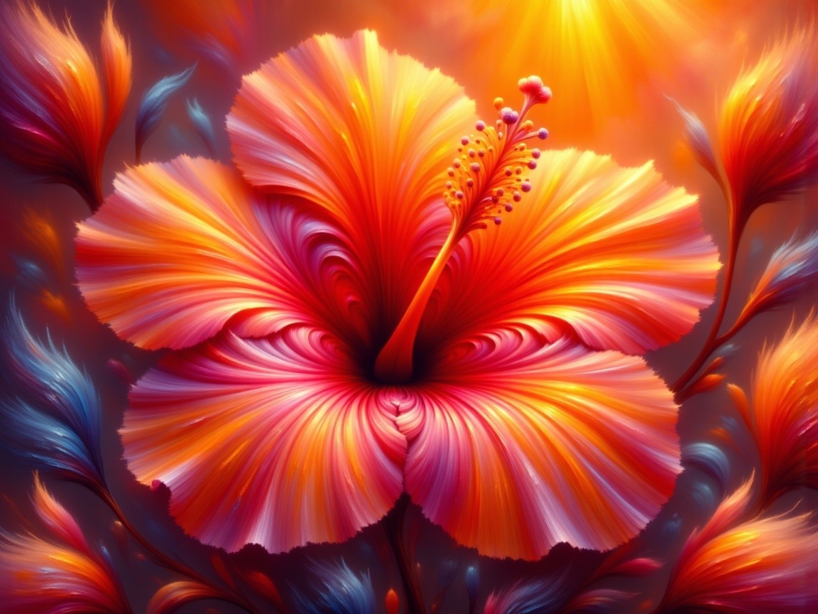 Vibrant Hibiscus Flower with Swirling Petals and Colors