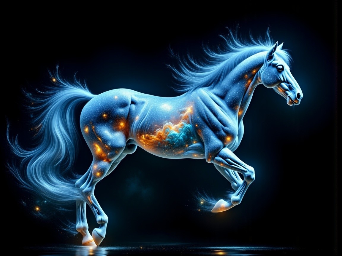 Blue Horse with Cosmic Design and Starry Mane