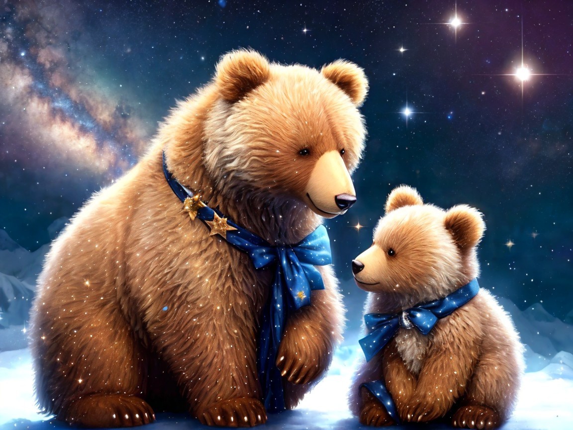 Cosmic Scene of Two Bears Under Starry Sky