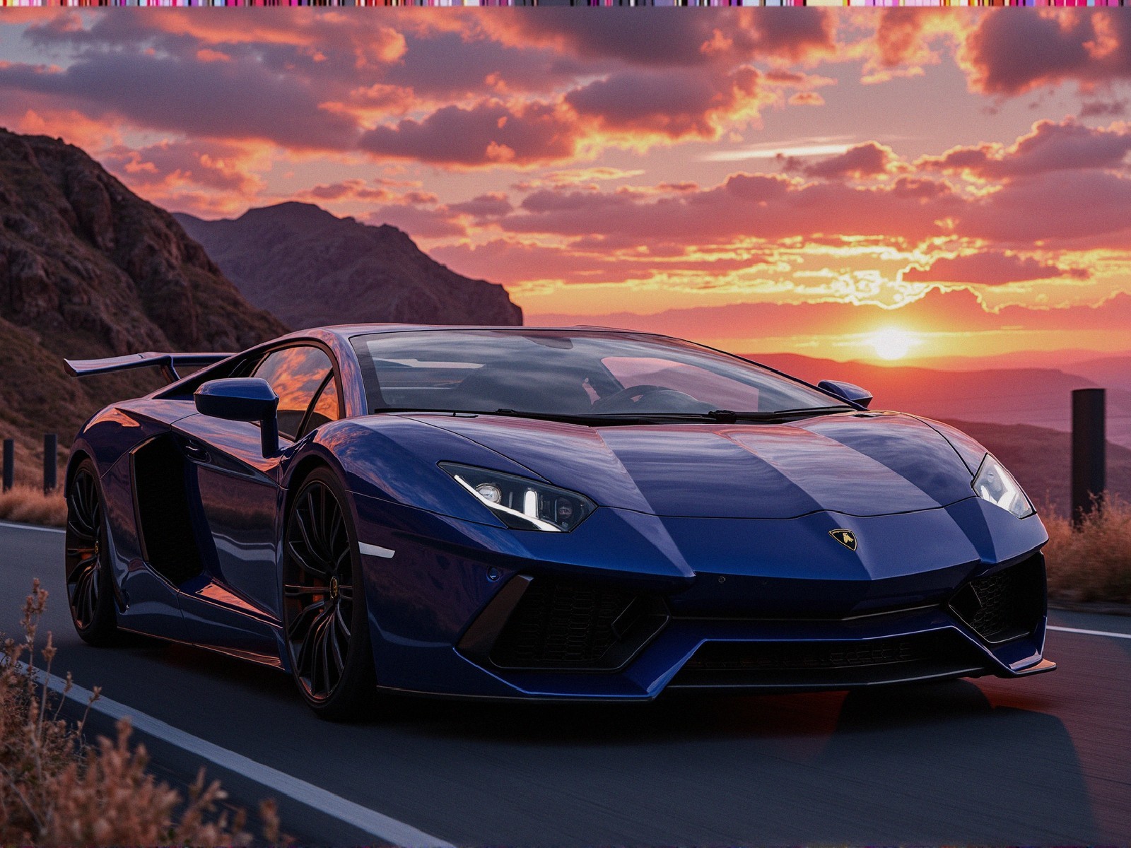 Blue Lamborghini Aventador on Winding Mountain Road