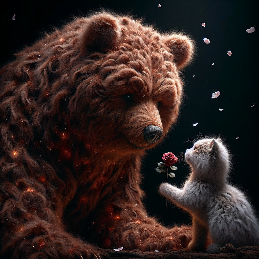 Bear and Kitten Share a Tender Friendship Scene