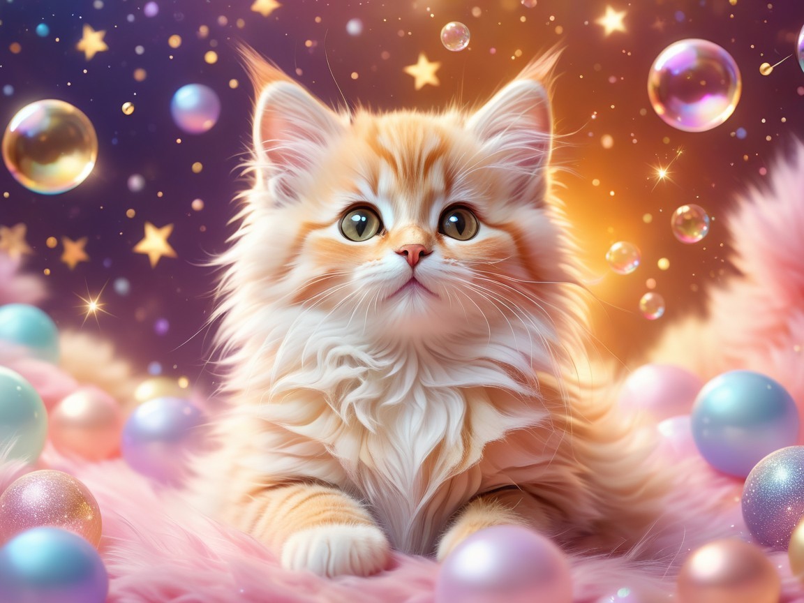 Fluffy Orange and White Kitten in Magical Setting