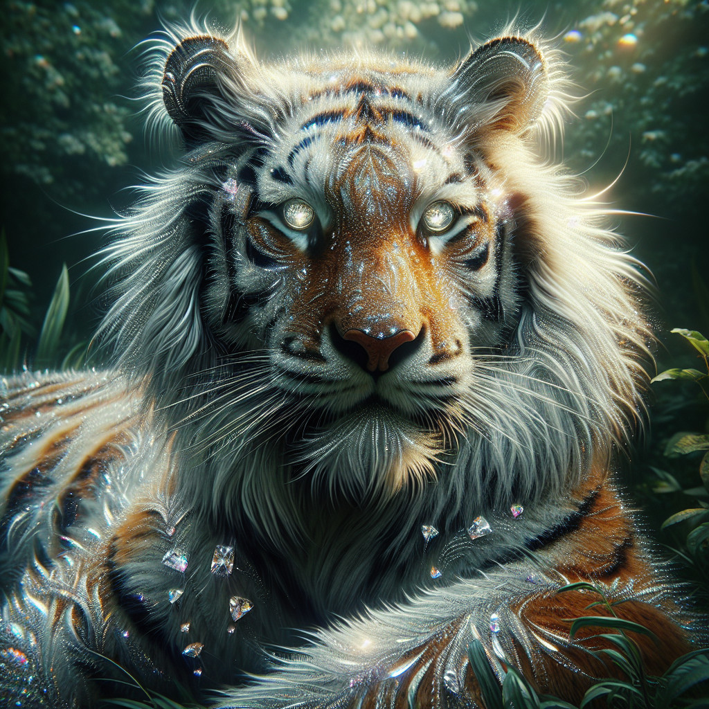 White Tiger with Crystal Fur in Jungle Setting