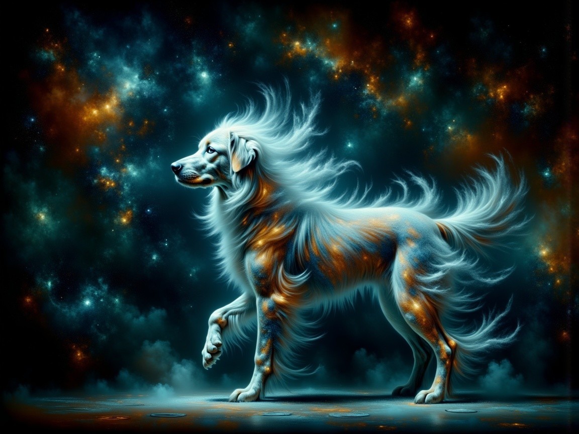 Golden Retriever in Cosmic Starry Setting
