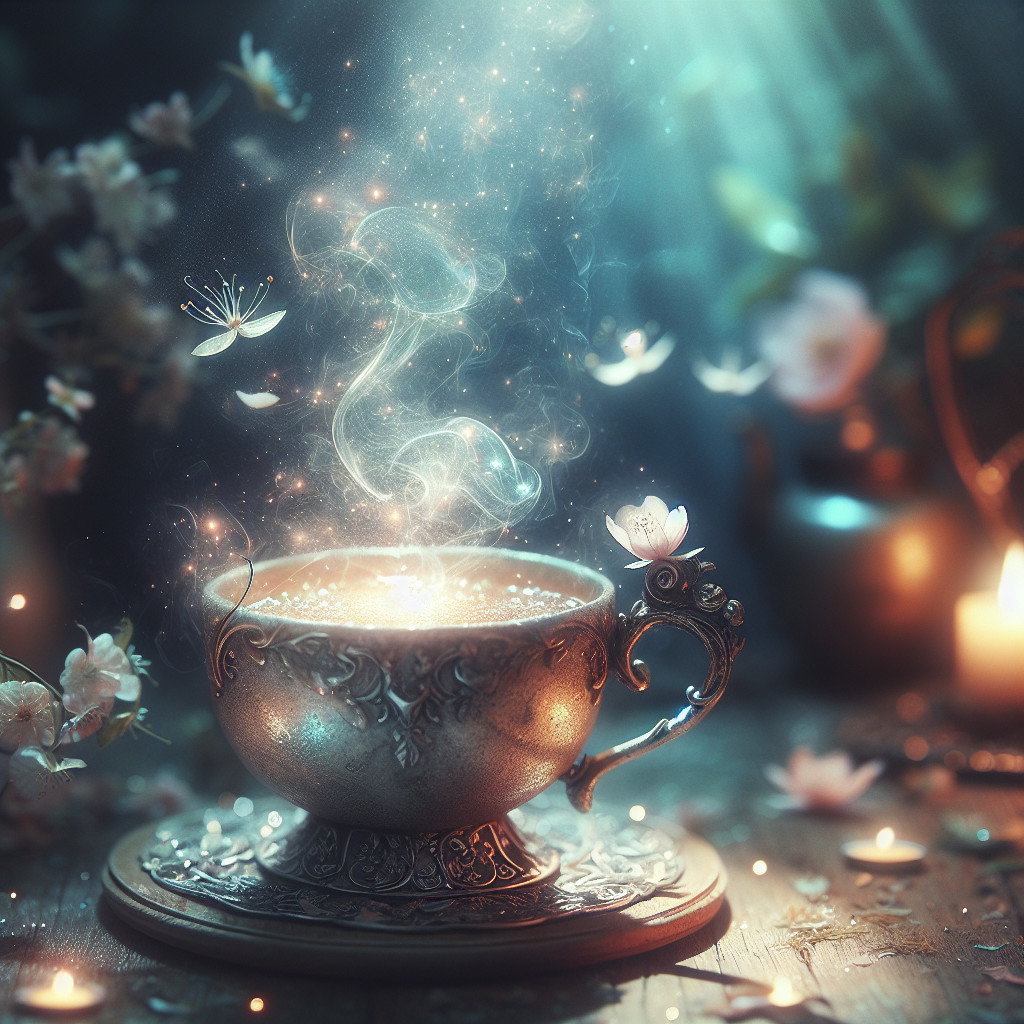 Ornate silver cup with glowing lights and flowers