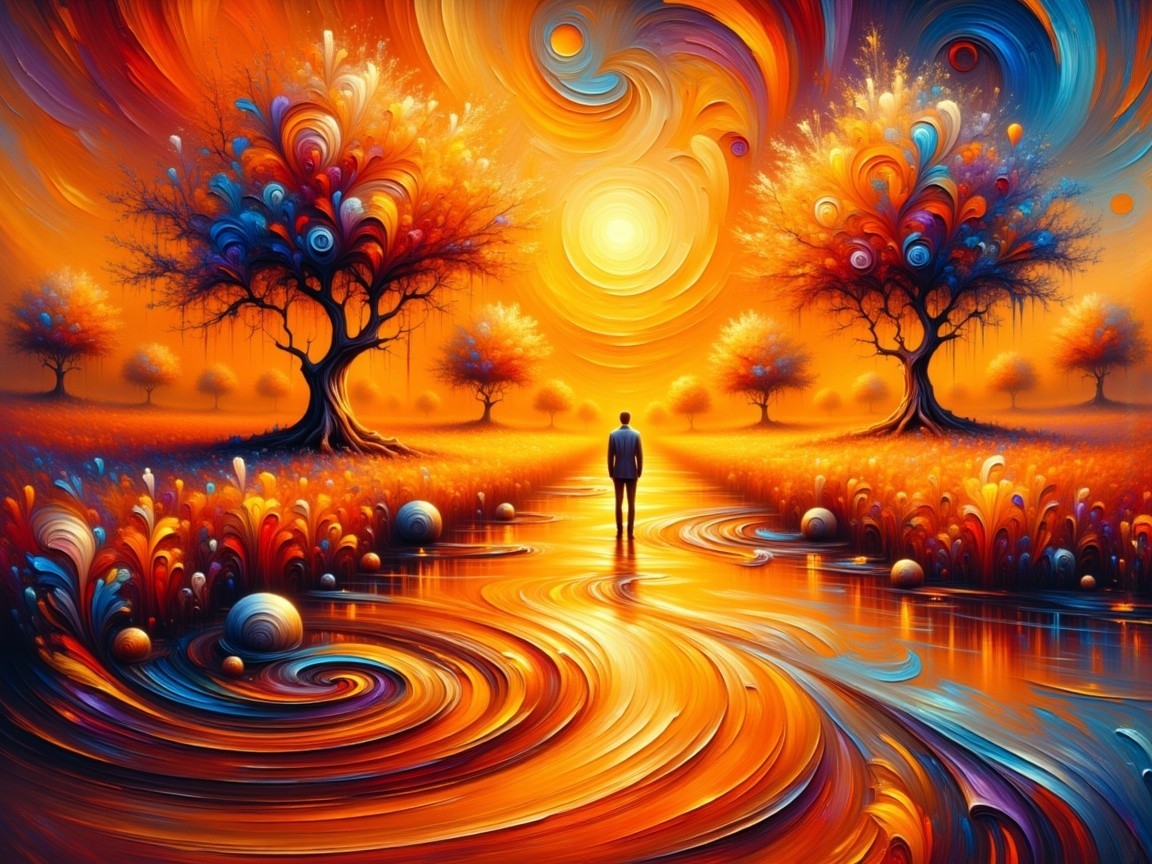 Vibrant Sunset Landscape with Colorful Trees and River