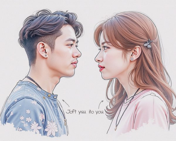 Stylized Illustration of a Young Couple in Profile