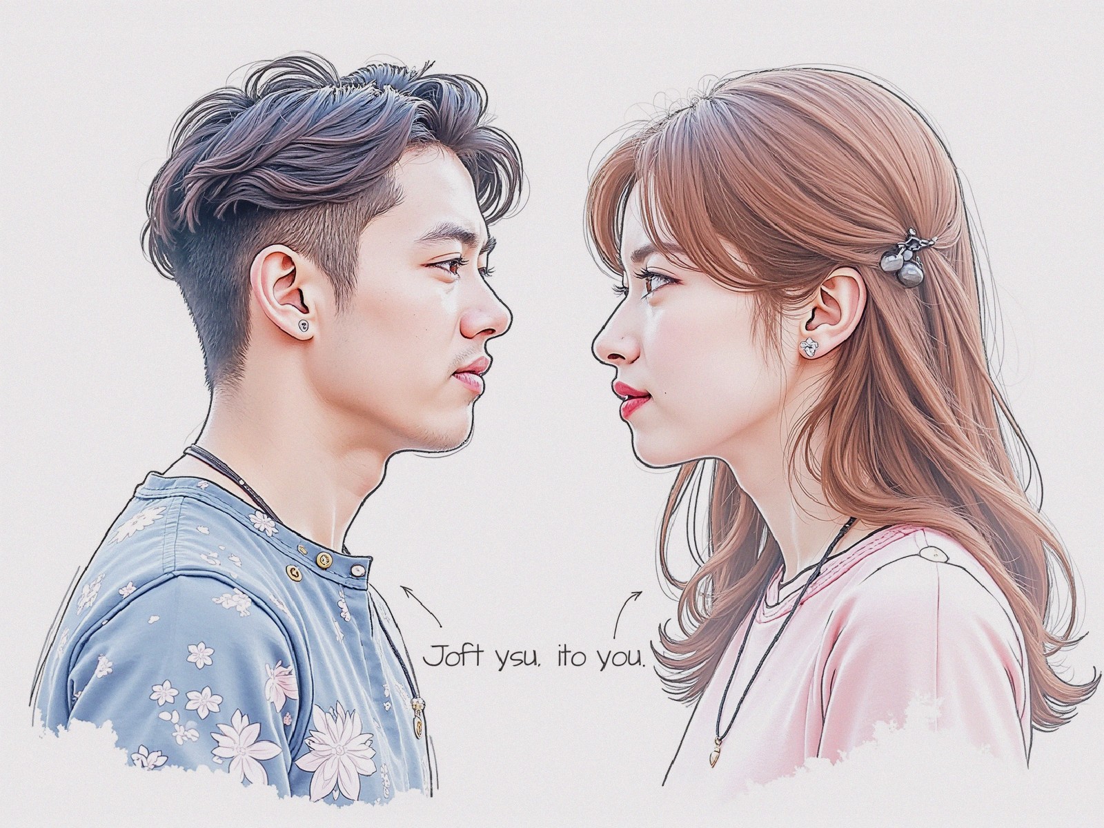 Stylized Illustration of a Young Couple in Profile