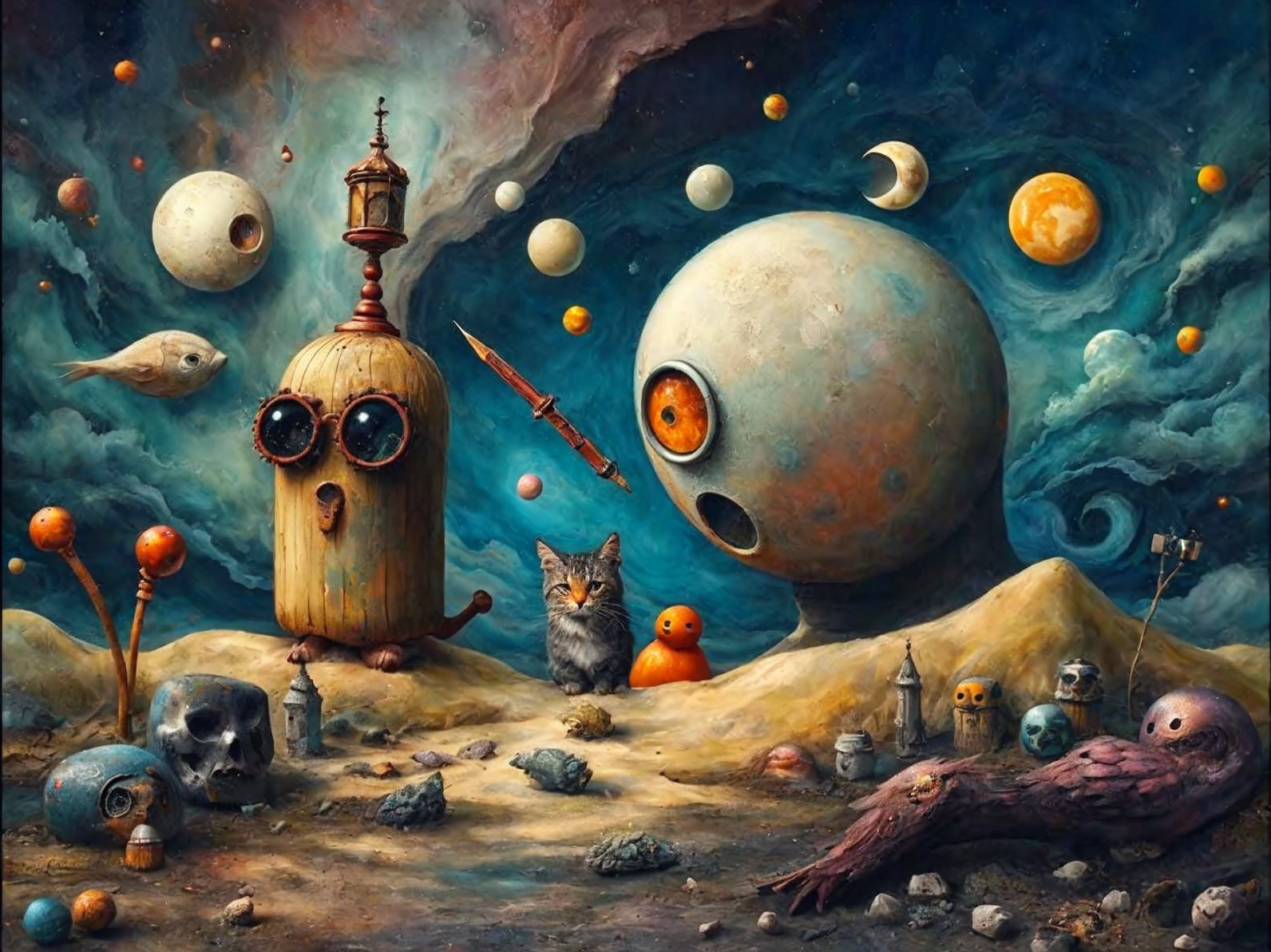 Surreal Landscape with Quirky Anthropomorphic Figures