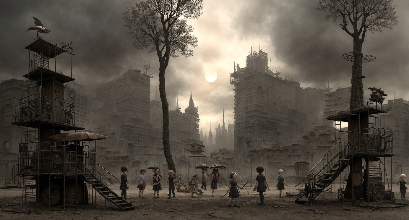 Children in a Post-Apocalyptic Landscape of Ruins